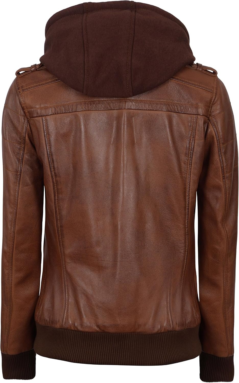image:imageBlingsoul Womens Hooded Leather Jacket Real Lambskin Bomber Leather Jacket Women With Detachable HoodCognac Wax