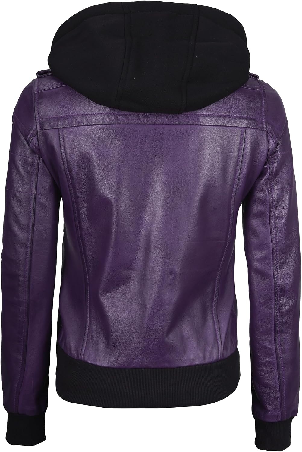 image:imageBlingsoul Womens Hooded Leather Jacket Real Lambskin Bomber Leather Jacket Women With Detachable HoodPurple Wax