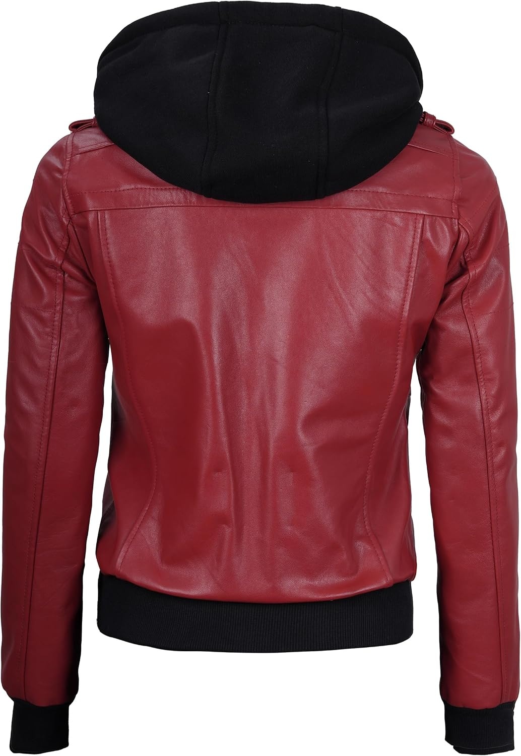 image:imageBlingsoul Womens Hooded Leather Jacket Real Lambskin Bomber Leather Jacket Women With Detachable HoodRed Wax