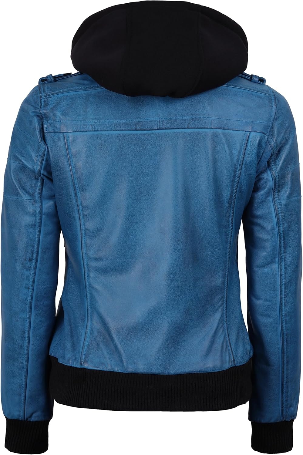 image:imageBlingsoul Womens Hooded Leather Jacket Real Lambskin Bomber Leather Jacket Women With Detachable HoodVivid Blue