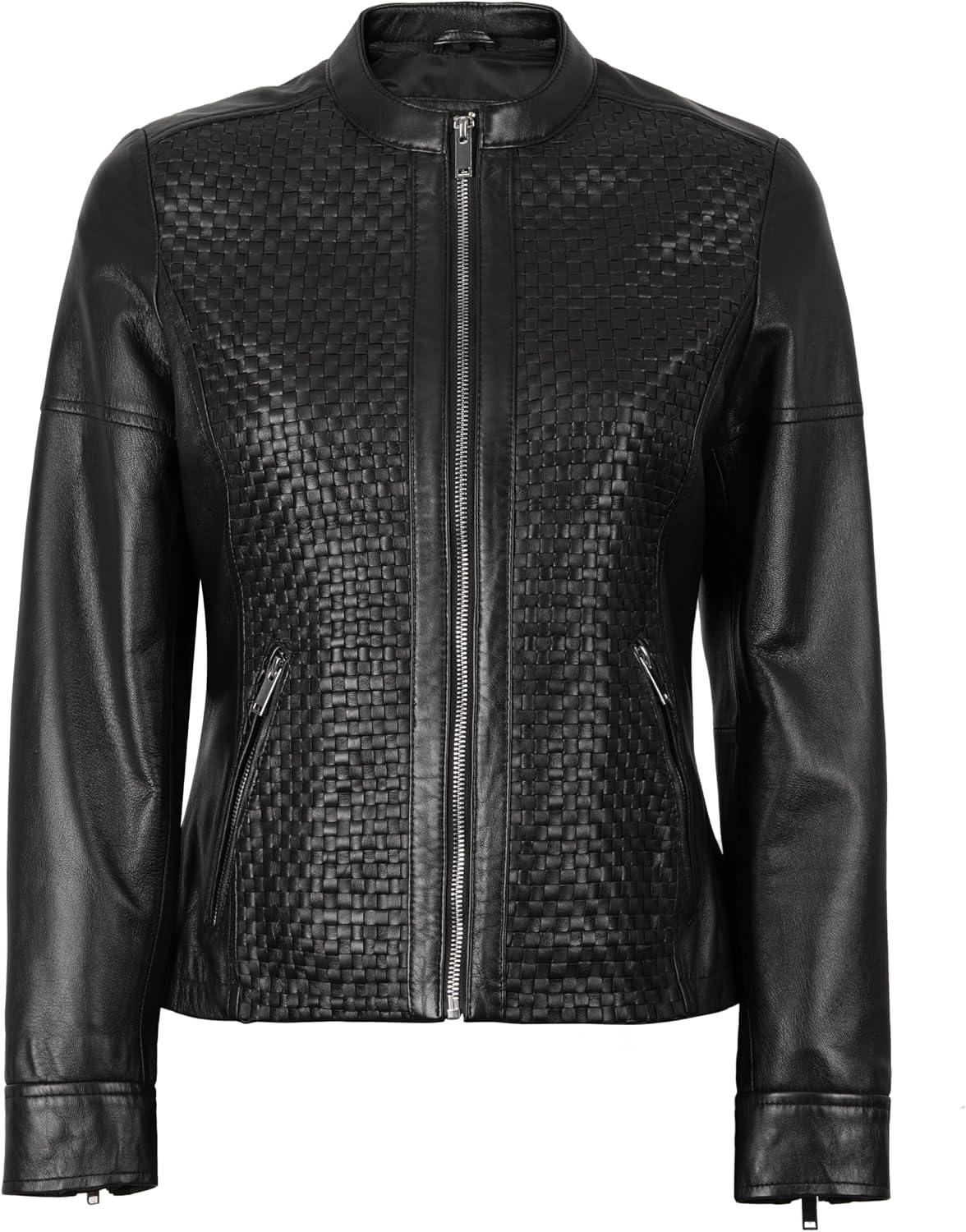 image:imageBlingsoul Womens Leather Jacket Real Lambskin Cafe Racer Biker Style Jacket for WomenBlack