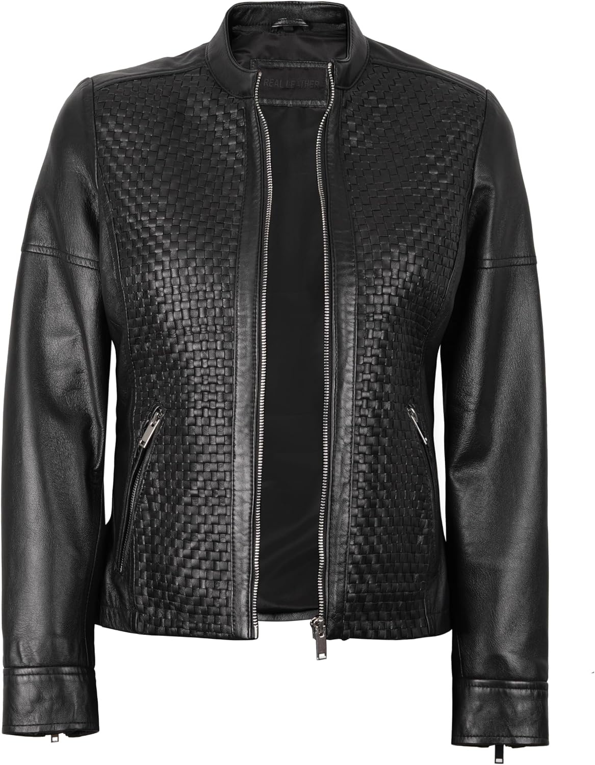 image:imageBlingsoul Womens Leather Jacket Real Lambskin Cafe Racer Biker Style Jacket for WomenBlack