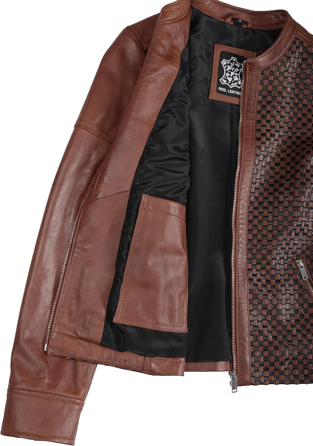 image:imageBlingsoul Womens Leather Jacket Real Lambskin Cafe Racer Biker Style Jacket for WomenCognac Wax