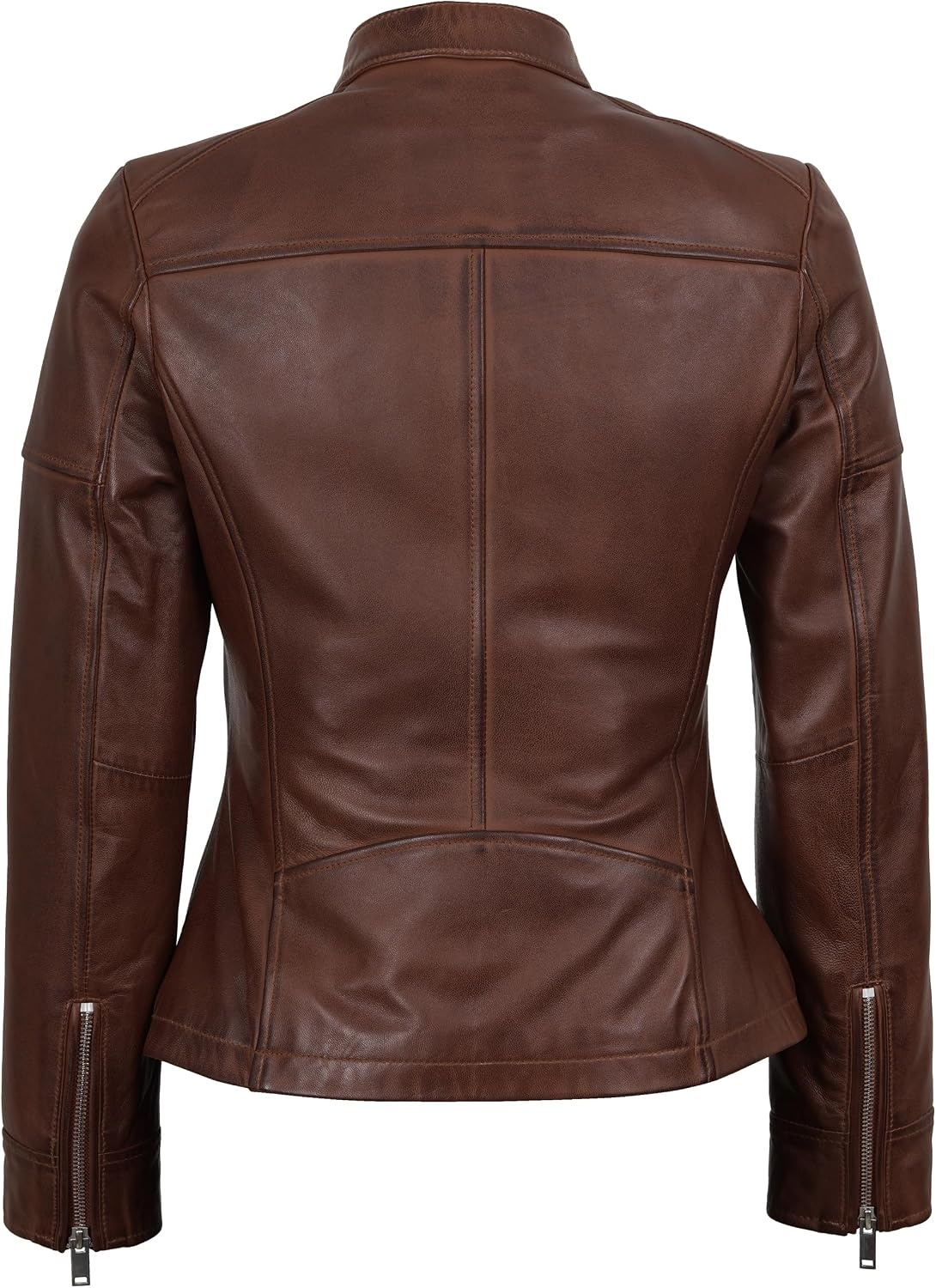 image:imageBlingsoul Womens Leather Jacket Real Lambskin Cafe Racer Biker Style Jacket for WomenCognac Wax
