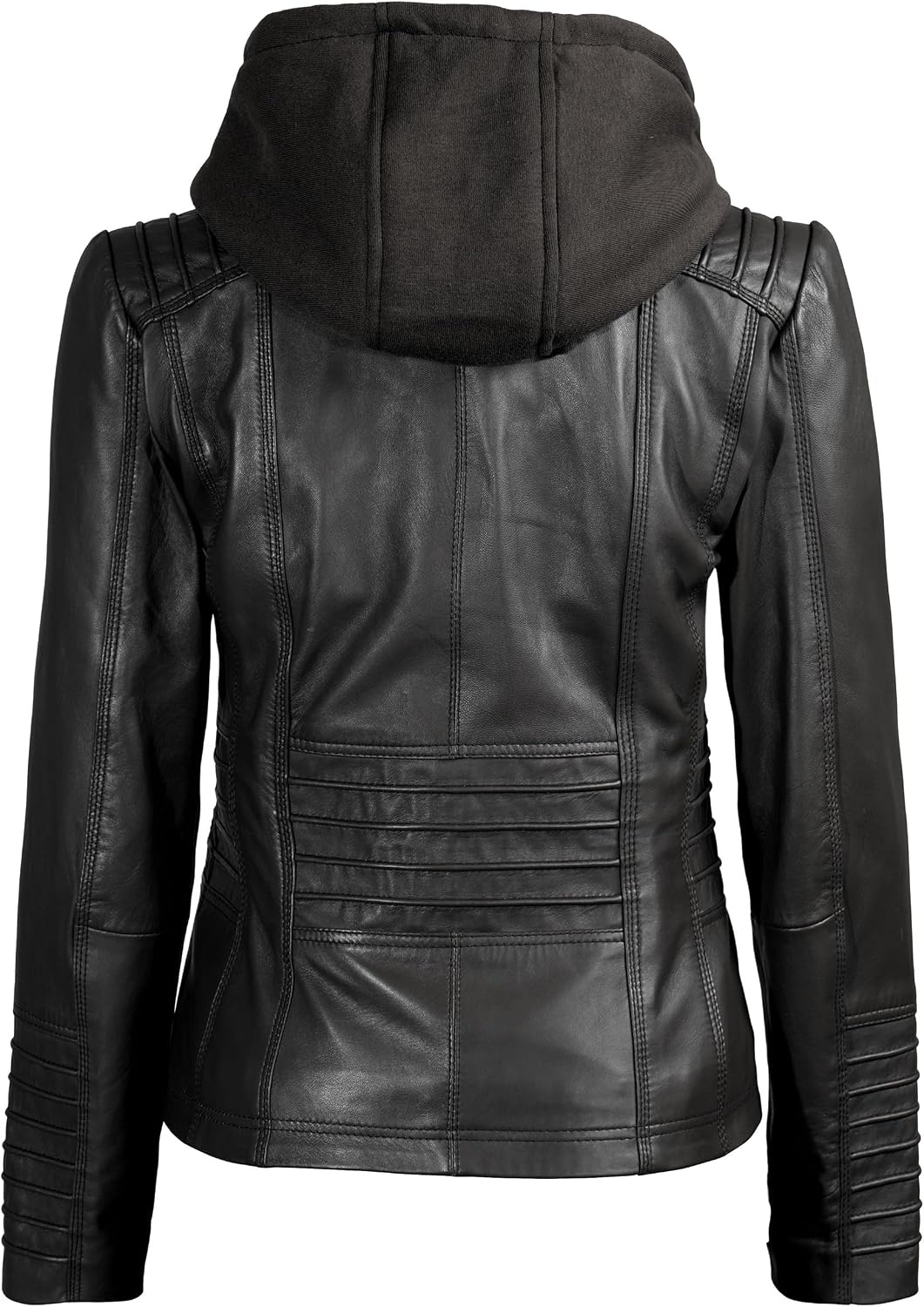 image:imageBlingsoul Womens Leather Jacket with Hood Real Lambskin Hooded Leather Jacket Women with Detachable HoodBlack