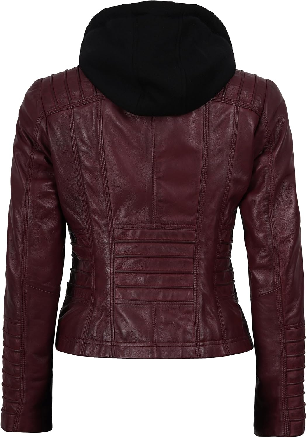 image:imageBlingsoul Womens Leather Jacket with Hood Real Lambskin Hooded Leather Jacket Women with Detachable HoodBurgundy Maroon Wax