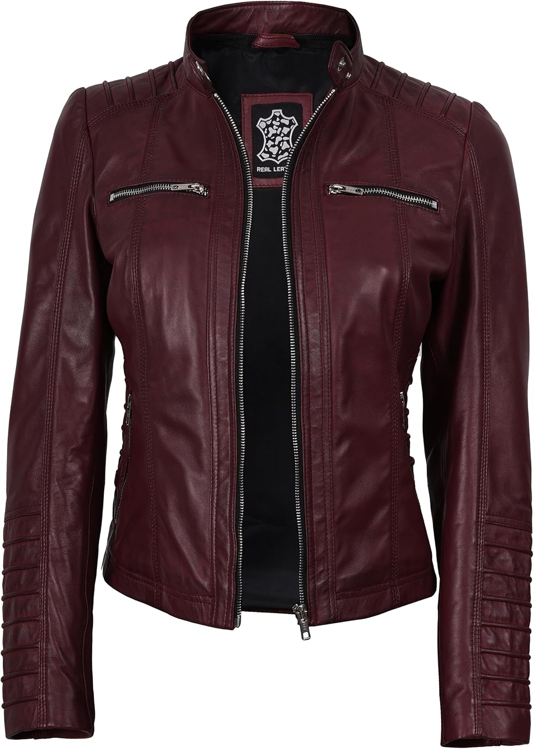 image:imageBlingsoul Womens Leather Jacket with Hood Real Lambskin Hooded Leather Jacket Women with Detachable HoodBurgundy Maroon Wax