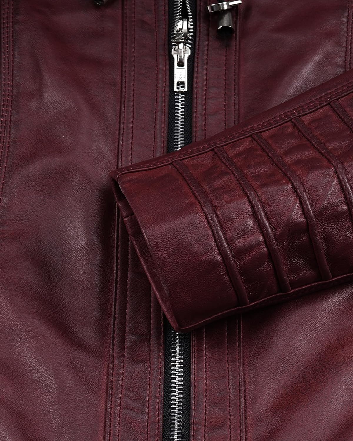 image:imageBlingsoul Womens Leather Jacket with Hood Real Lambskin Hooded Leather Jacket Women with Detachable HoodBurgundy Maroon Wax