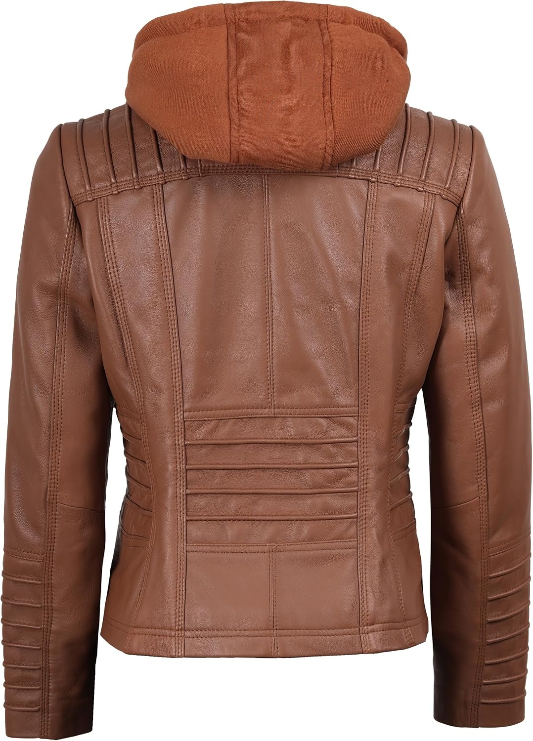 image:imageBlingsoul Womens Leather Jacket with Hood Real Lambskin Hooded Leather Jacket Women with Detachable HoodCognac Wax