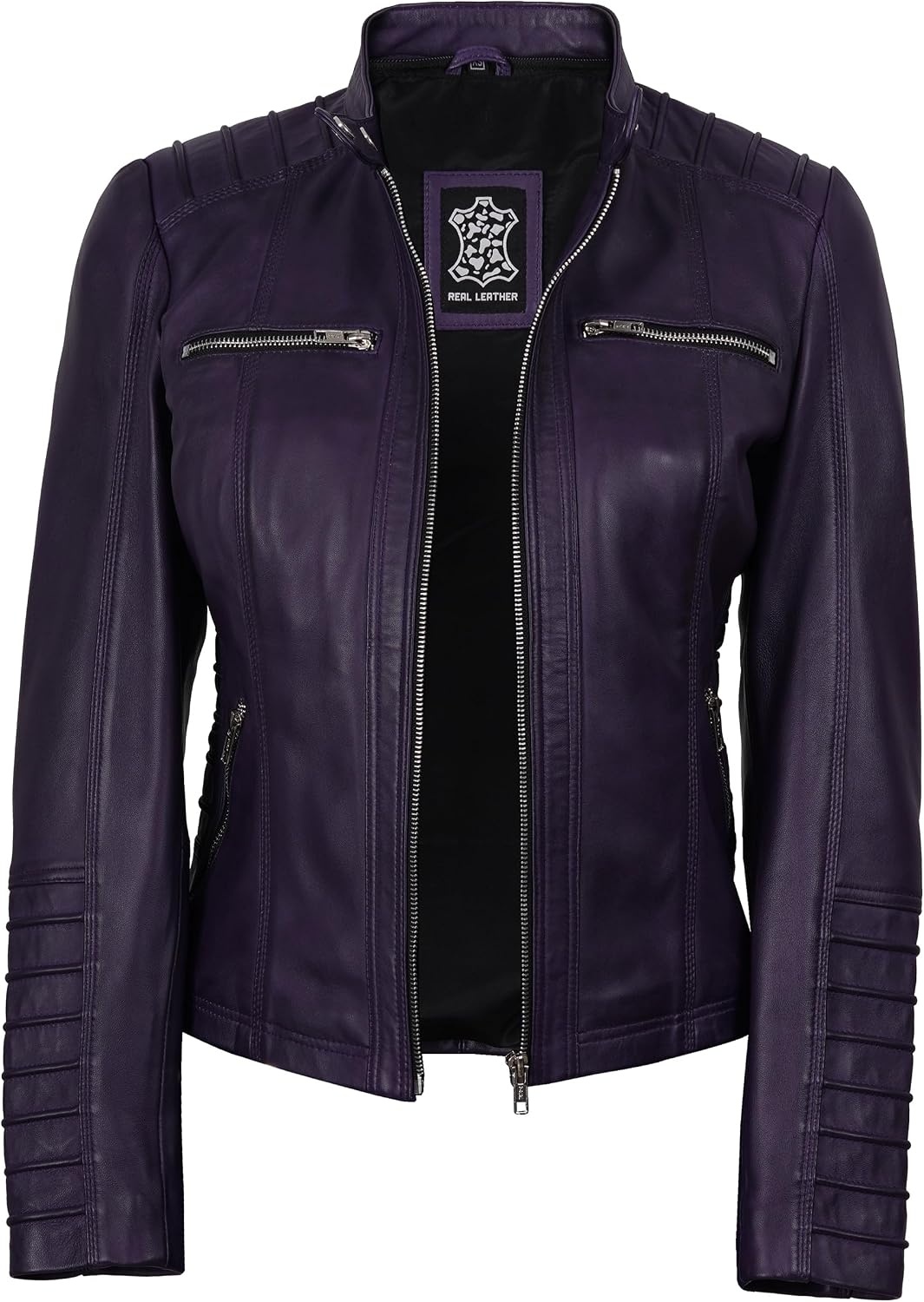 image:imageBlingsoul Womens Leather Jacket with Hood Real Lambskin Hooded Leather Jacket Women with Detachable HoodPurple Wax