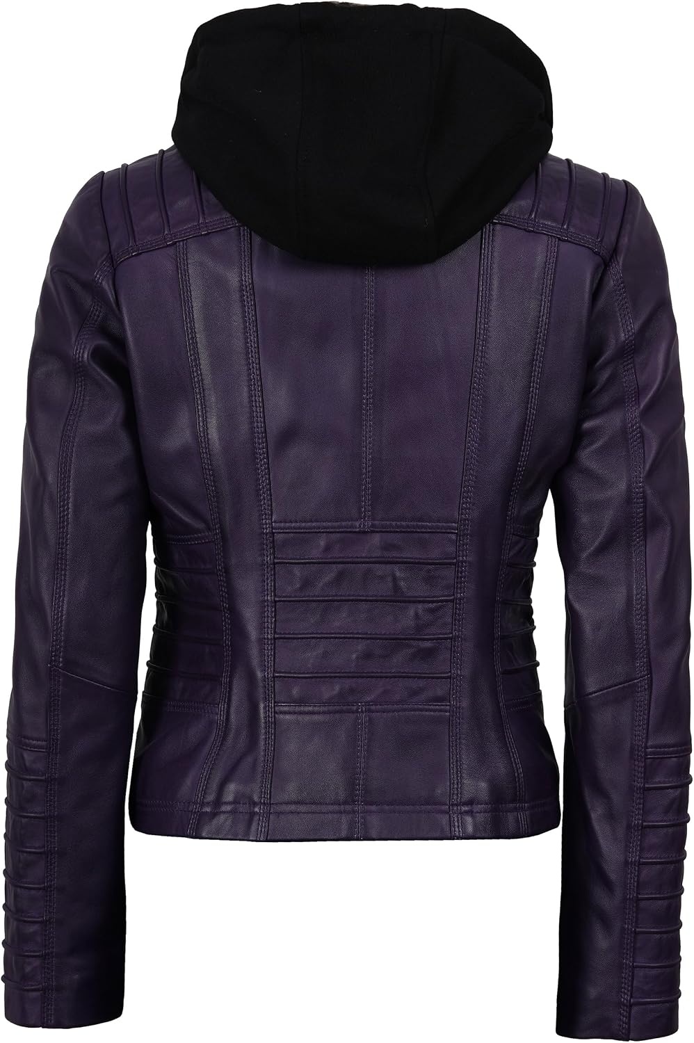 image:imageBlingsoul Womens Leather Jacket with Hood Real Lambskin Hooded Leather Jacket Women with Detachable HoodPurple Wax