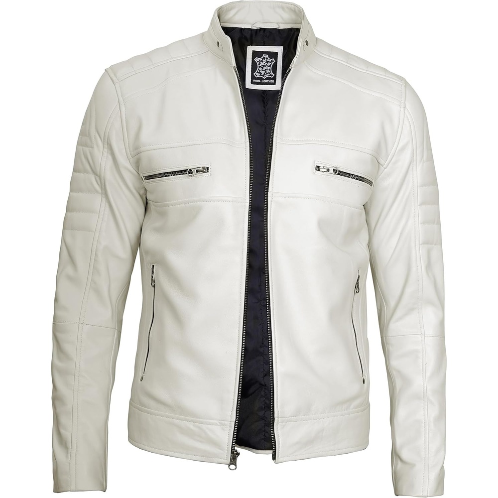 image:imageBlingsoul Cafe Racer Leather Jacket Men Real Lambskin Leather Jacket For Men Genuine Leather Motorcycle Style JacketsOffwhite