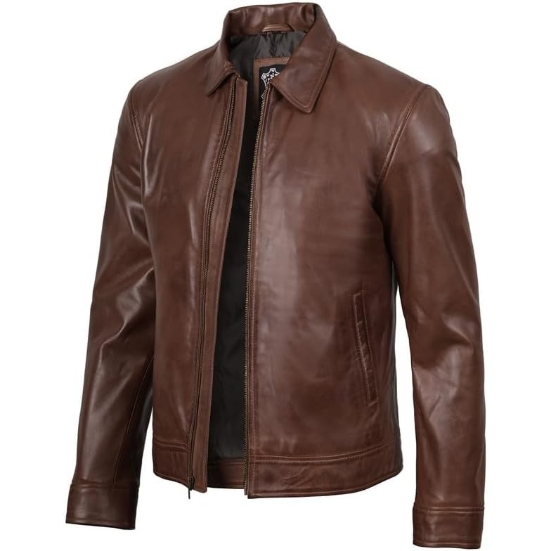image:imageBlingsoul Classic Real Lambskin Leather Jacket Men Moto Style Leather Jacket For MensCognac Wax