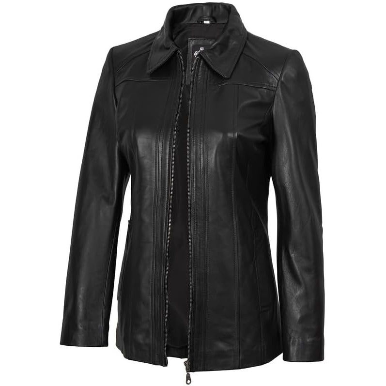image:imageBlingsoul Leather Coats for Womens Real Long Leather Jacket WomenBlack