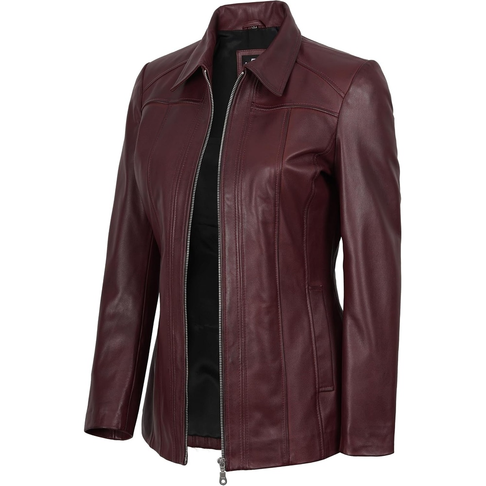 image:imageBlingsoul Leather Coats for Womens Real Long Leather Jacket WomenBurgundy Maroon Wax