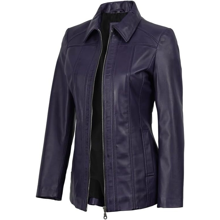 image:imageBlingsoul Leather Coats for Womens Real Long Leather Jacket WomenPurple Wax