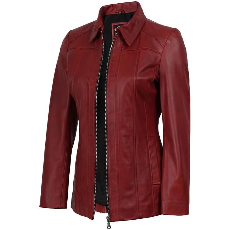 image:imageBlingsoul Leather Coats for Womens Real Long Leather Jacket WomenRed Wax