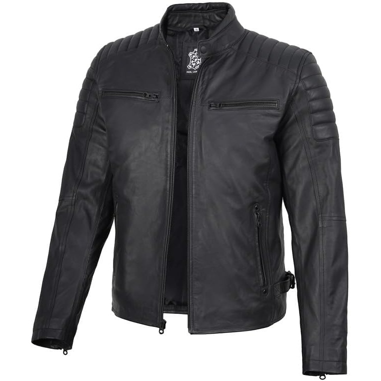 image:imageBlingsoul Real Lambskin Leather Jacket Men Cafe Racer Style Premium Mens Leather JacketMatte Black