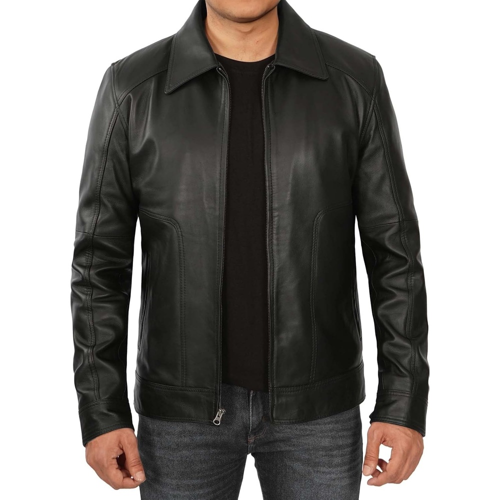 image:imageBlingsoul Vintage Real Lambskin Leather Jacket For Mens Moto Style Classic Shirt Collar Leather Jacket MenThomas Black