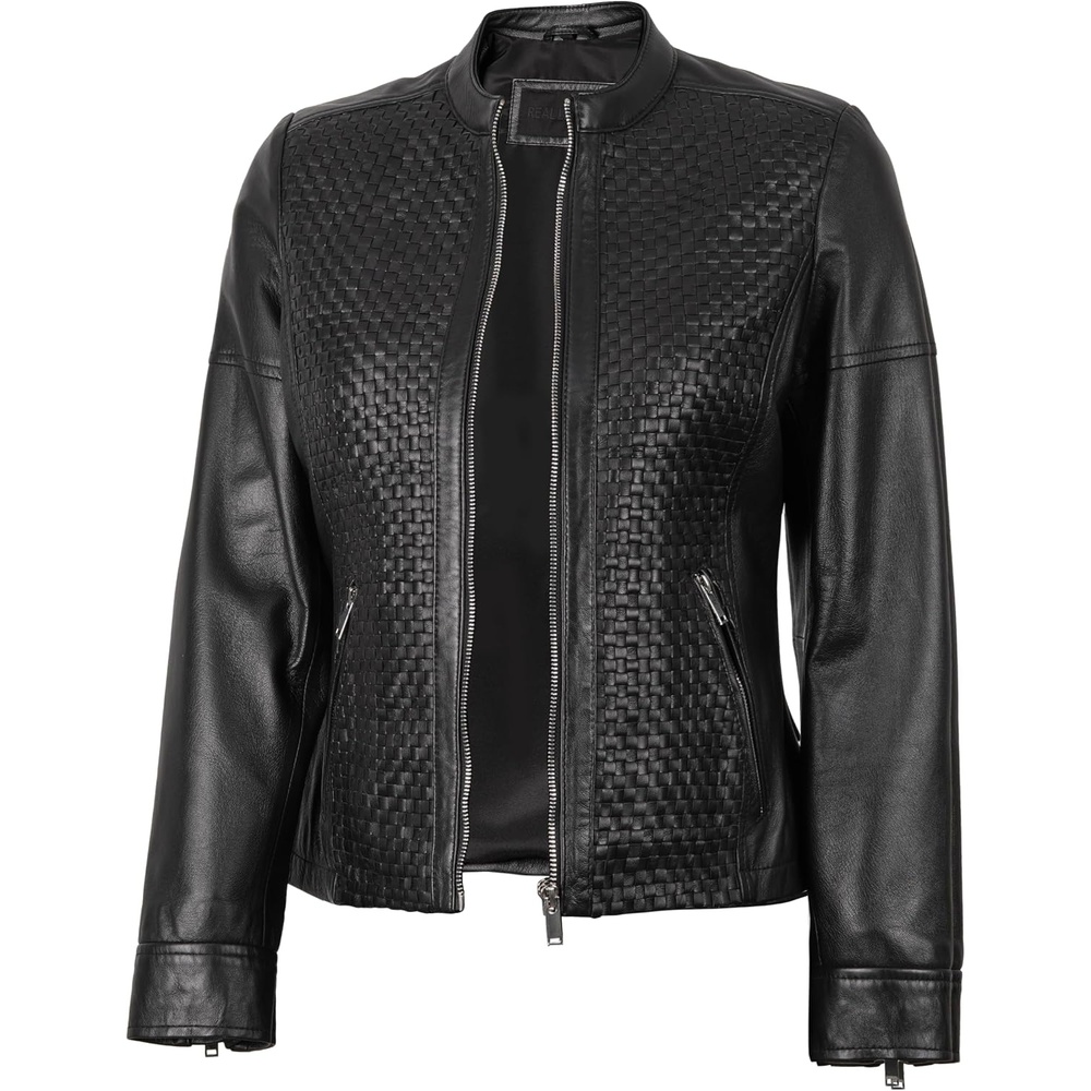 image:imageBlingsoul Womens Leather Jacket Real Lambskin Cafe Racer Biker Style Jacket for WomenBlack