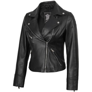 Blingsoul Asymmetrical Leather Jacket Women – Real Lambskin Motorcycle Style Jacket for Women, Genuine Womens Leather Jacket(Black)
