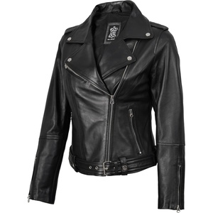 Blingsoul Asymmetrical Real Leather Jacket Women – Belted Lambskin leather Jacket Womens, Genuine Leather Moto Style Jacket(Black)