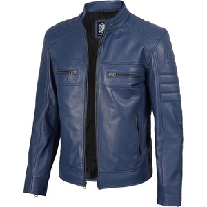 Blingsoul Cafe Racer Leather Jacket Men – Real Lambskin Leather Jacket For Men, Genuine Leather Motorcycle Style Jackets(Blue)