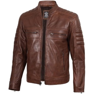 Blingsoul Cafe Racer Leather Jacket Men – Real Lambskin Leather Jacket For Men, Genuine Leather Motorcycle Style Jackets(Brown Cognac Wax)