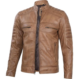 Blingsoul Cafe Racer Leather Jacket Men – Real Lambskin Leather Jacket For Men, Genuine Leather Motorcycle Style Jackets(Camel Wax)