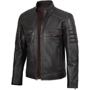 Blingsoul Cafe Racer Leather Jacket Men – Real Lambskin Leather Jacket For Men, Genuine Leather Motorcycle Style Jackets(Dark Brown Ruboff)