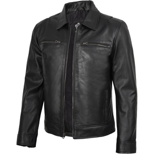 Blingsoul Classic Leather Jacket Men – Real Lambskin Leather Jacket for Men with Shirt Collar, Vintage Mens Leather Jackets(Black)