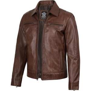 Blingsoul Classic Leather Jacket Men – Real Lambskin Leather Jacket for Men with Shirt Collar, Vintage Mens Leather Jackets(Cognac Wax)