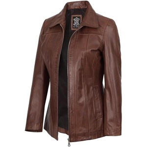 Blingsoul Leather Coats for Womens – Real Long Leather Jacket Women(Cognac Wax)