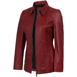 Blingsoul Leather Coats for Womens – Real Long Leather Jacket Women(Red Wax)