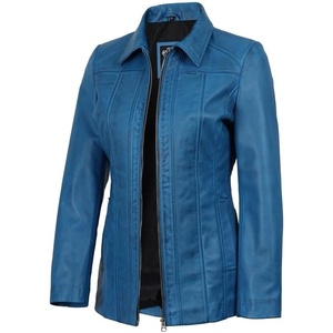 Blingsoul Leather Coats for Womens – Real Long Leather Jacket Women(Vivid Blue Wax)