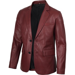 Blingsoul Mens Leather Blazer Jacket – Real Lambskin Sport Coat with Notch Lapel Collar(Burgundy Maroon Wax)