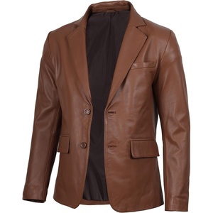 Blingsoul Mens Leather Blazer Jacket – Real Lambskin Sport Coat with Notch Lapel Collar(Cognac Without Wax)