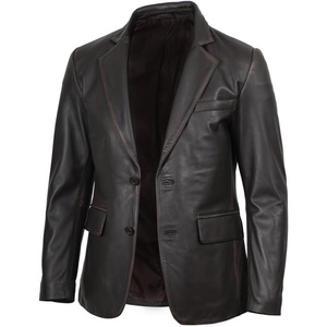 Blingsoul Mens Leather Blazer Jacket – Real Lambskin Sport Coat with Notch Lapel Collar(Dark Brown Ruboff)