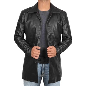 Blingsoul Mens Leather Coat – Mid-Length Real Lambskin Long Leather Jacket Men(Black)