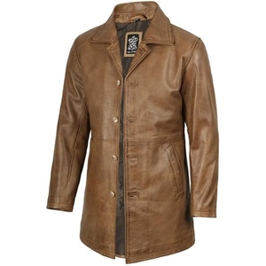 Blingsoul Mens Leather Coat – Mid-Length Real Lambskin Long Leather Jacket Men(Camel Brown)