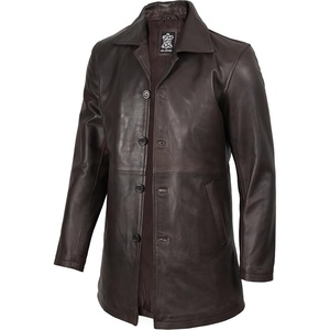 Blingsoul Mens Leather Coat – Mid-Length Real Lambskin Long Leather Jacket Men(Vintage Brown)
