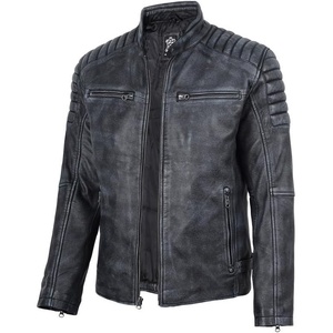 Blingsoul Real Lambskin Leather Jacket Men – Cafe Racer Style Premium Men’s Leather Jacket(Black Distressed Washed)