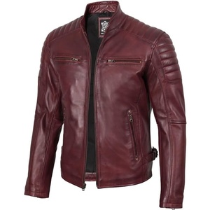 Blingsoul Real Lambskin Leather Jacket Men – Cafe Racer Style Premium Men’s Leather Jacket(Burgundy Maroon Wax)