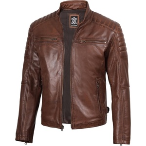 Blingsoul Real Lambskin Leather Jacket Men – Cafe Racer Style Premium Men’s Leather Jacket(Cognac Wax)