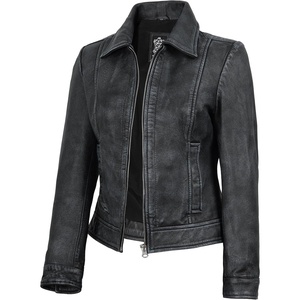 Blingsoul Real Lambskin Leather Jacket for Women, Shirt Collar Leather Jacket Womens(Washed Distressed Black)