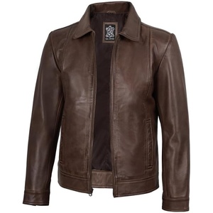 Blingsoul Vintage Leather Jacket Men – Real Lambskin Classic Leather Jacket for Mens with Shirt Style Collar(Coffee Brown Wax)