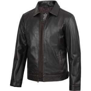 Blingsoul Vintage Leather Jacket Men – Real Lambskin Classic Leather Jacket for Mens with Shirt Style Collar(Dark Brown Rub Off)