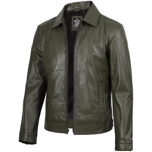Blingsoul Vintage Leather Jacket Men – Real Lambskin Classic Leather Jacket for Mens with Shirt Style Collar(Green)
